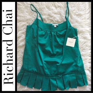 NWT Richard Chai Emerald Silky Pleated Cami Top